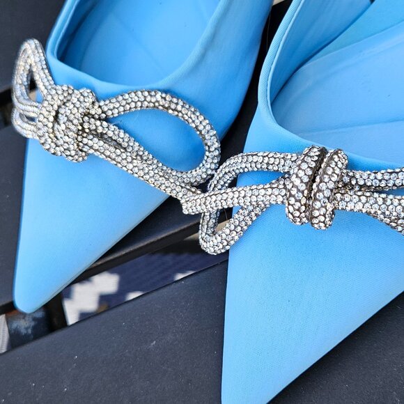 ZARA BLUE BOW SLINGBACK FLATS SIZE 37 - GENTLY WORN - Picture 2 of 7